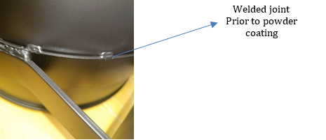 Welded joint Prior to powder coating